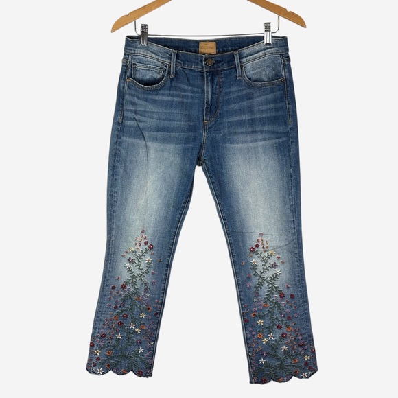 Anthropologie Driftwood Candace Mid-Rise Floral Embroidered Ankle Jeans Size 29 - Picture 3 of 16